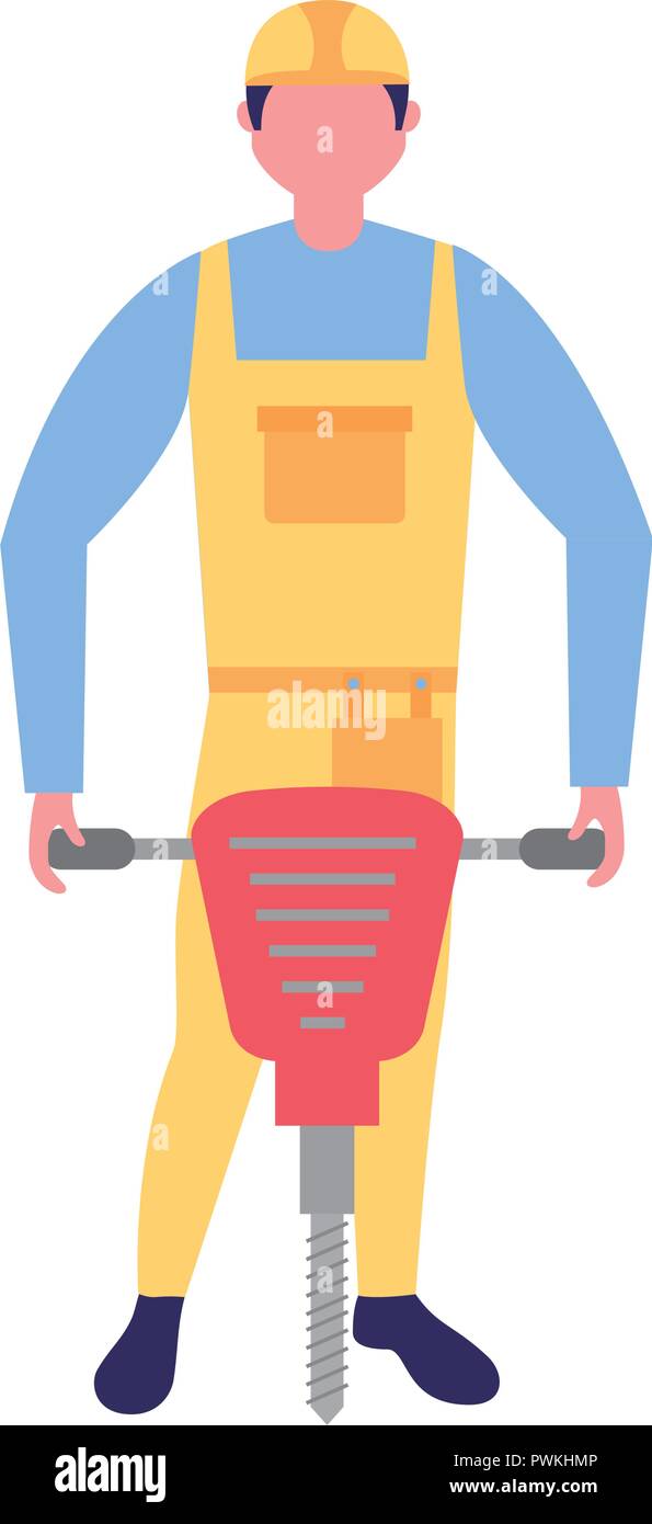 builder worker with jackhammer equipment vector illustration Stock ...