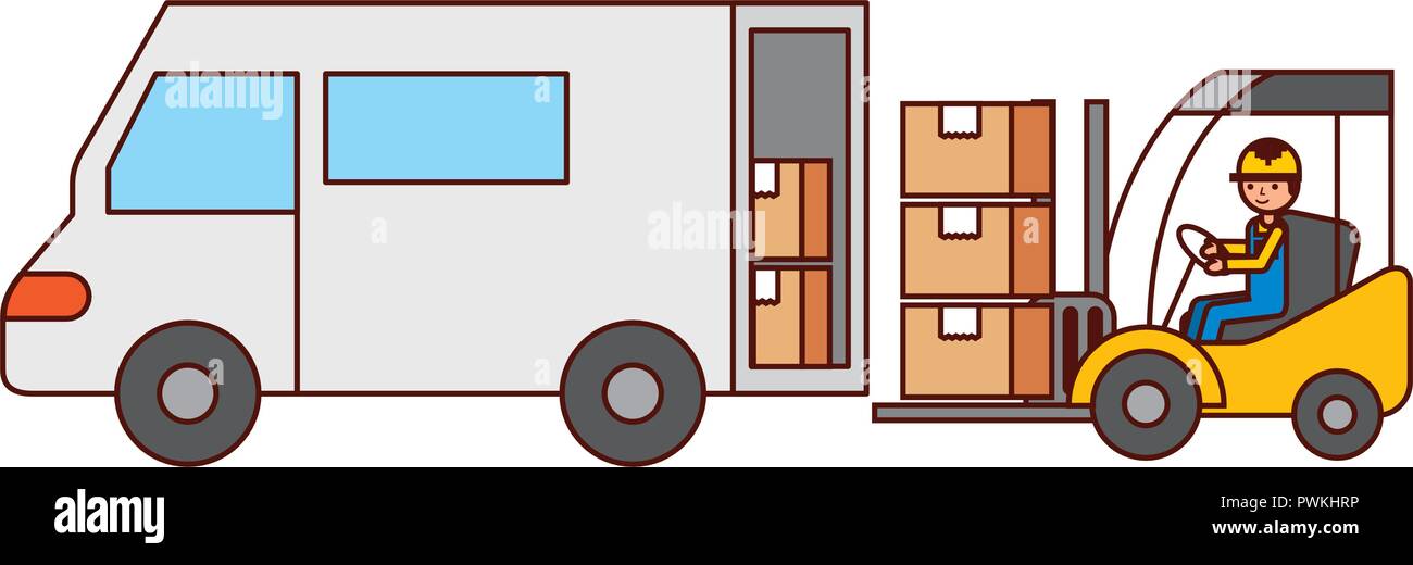 truck forklift cardboard boxes warehouse logistic vector illustration ...