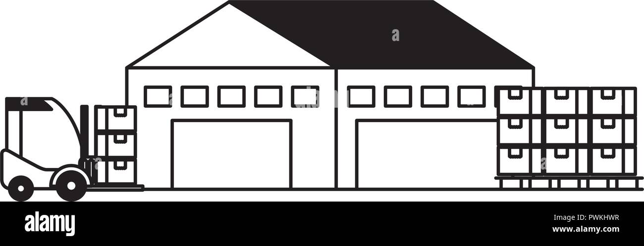 warehouse logistic cardboard boxes and forklift vector illustration ...