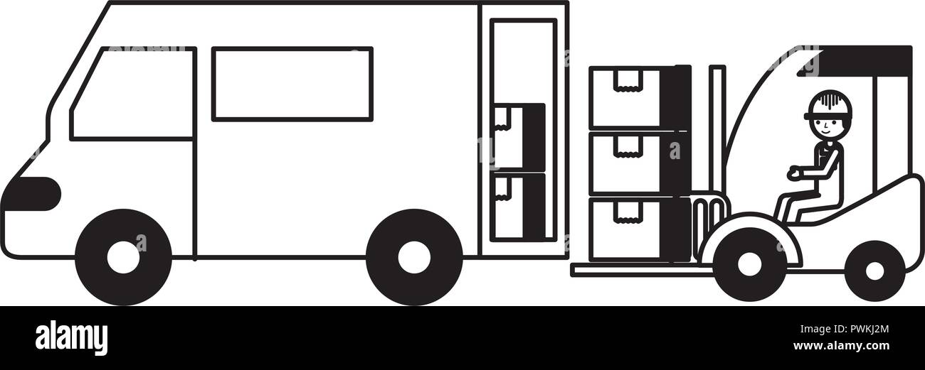 truck forklift cardboard boxes warehouse logistic vector illustration ...