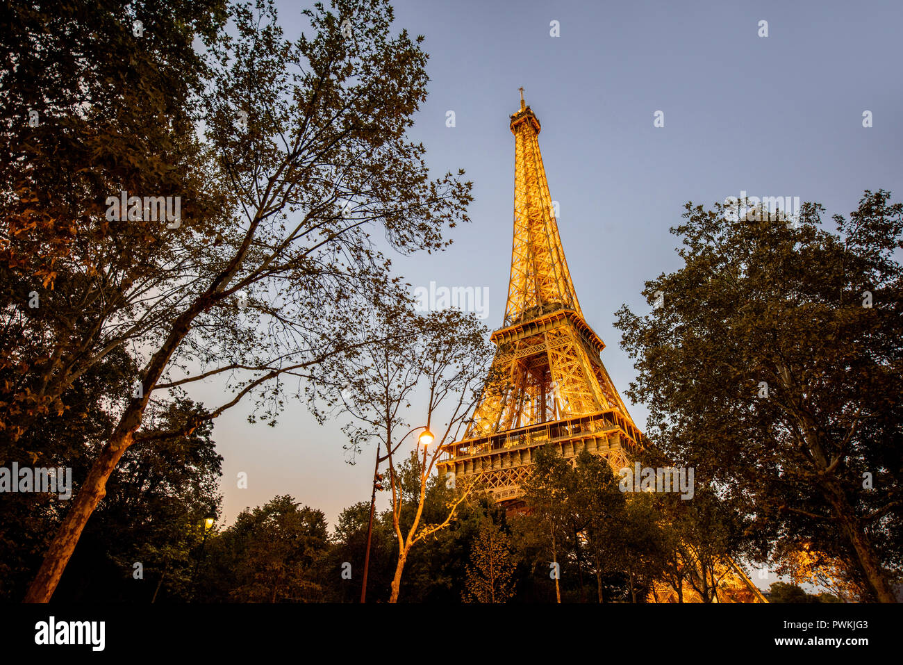 PARIS, FRANCE August 31, 2018 Night view on the Eiffel tower with