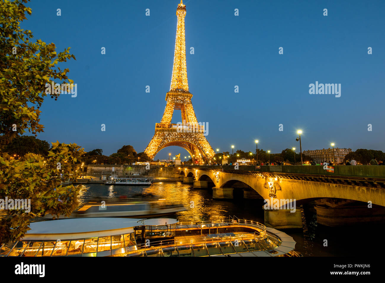 PARIS, FRANCE August 31, 2018 Night landscape view on the Eiffel
