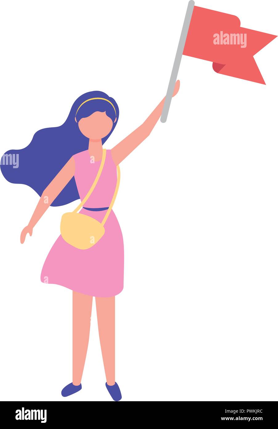 woman holding red flag success vector illustration Stock Vector