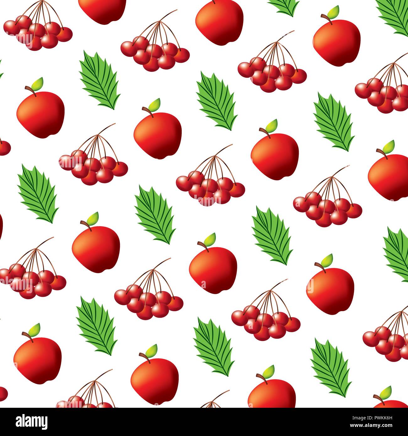 apples cherries and leaves pattern vector illustration Stock Vector