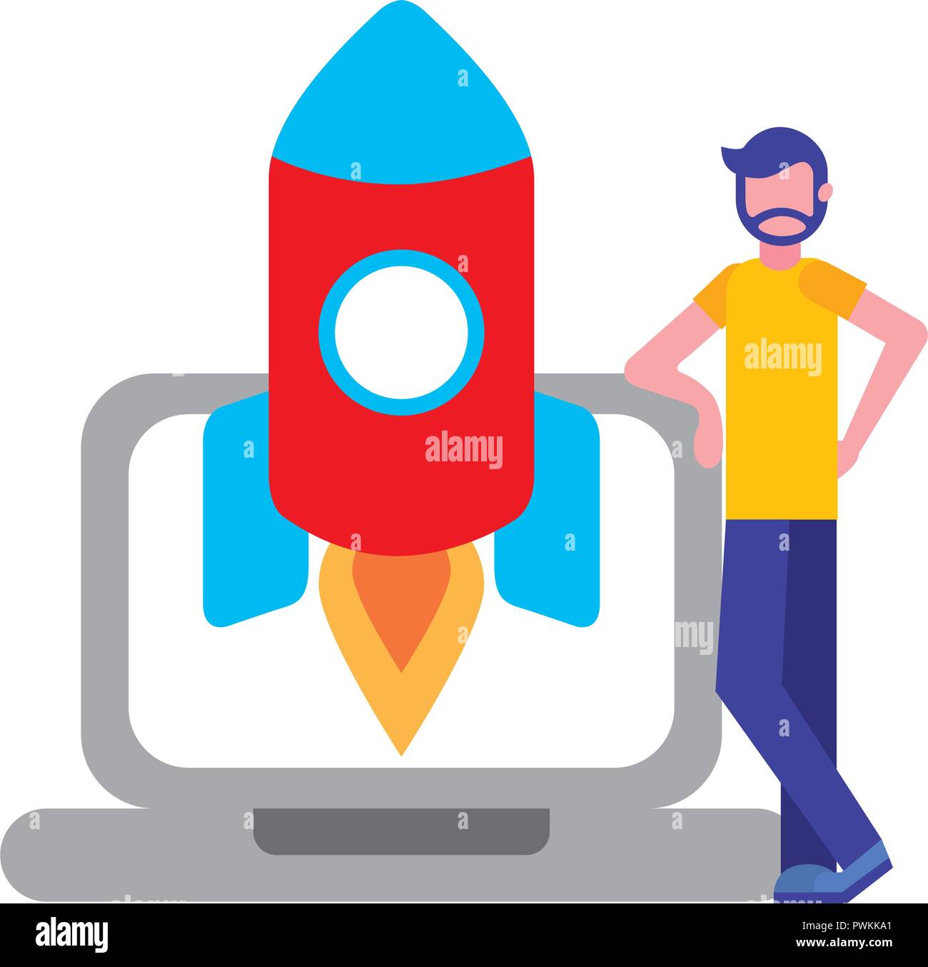 businessman laptop and rocket business vector illustration Stock Vector ...