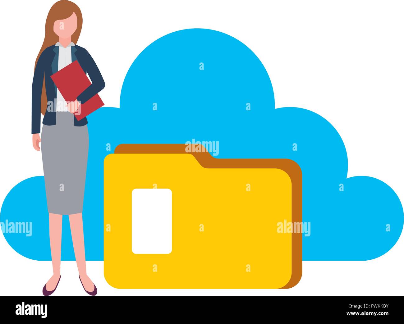 businesswoman cloud computing folder file vector illustration Stock ...