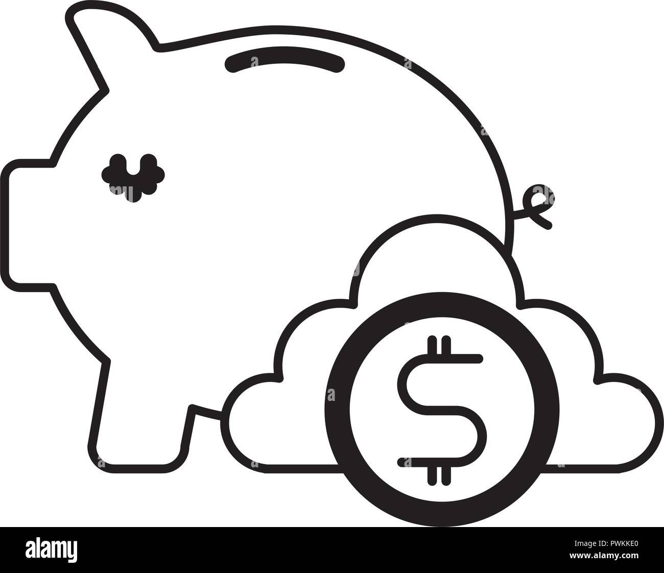 piggy bank coin money cloud computing vector illustration Stock Vector ...
