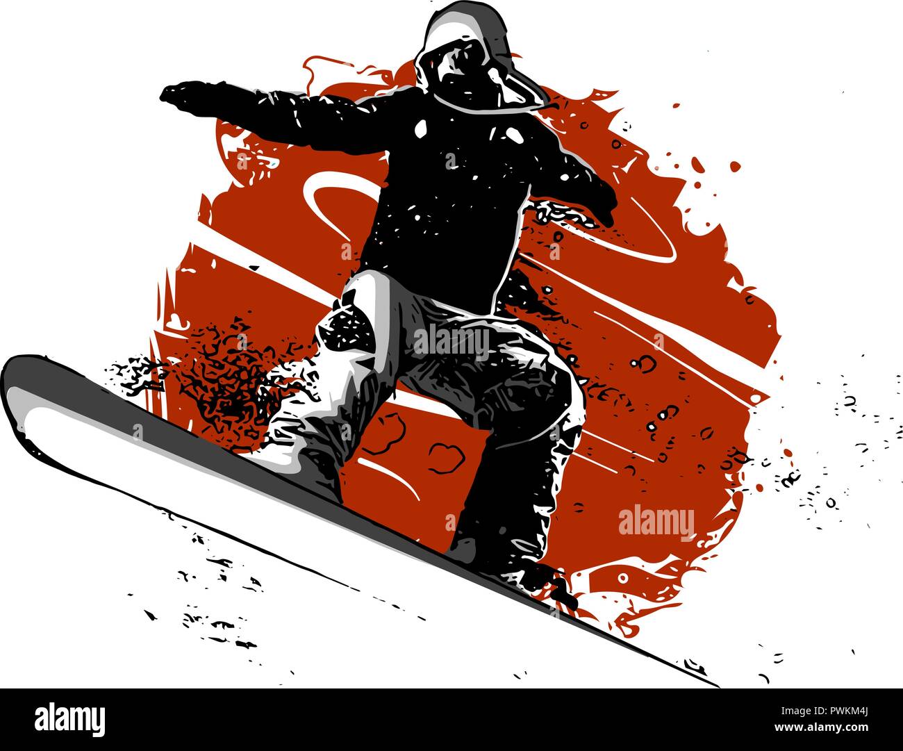 Silhouette of a snowboarder jumping isolated. Vector illustration Stock Vector