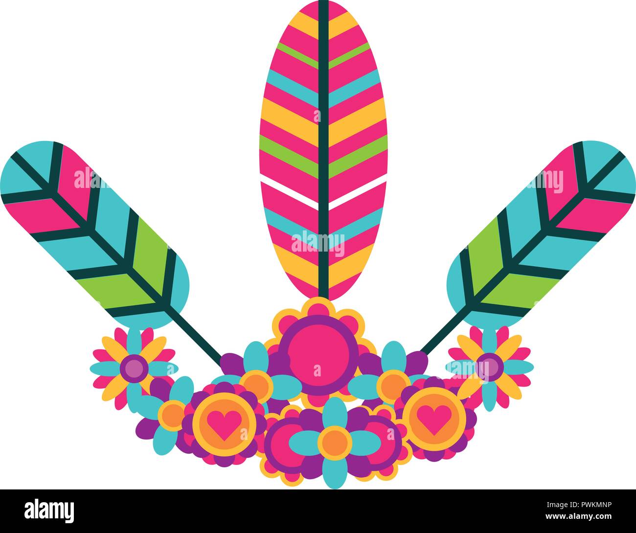 feathers tribal boho retro hippie style vector illustration Stock Vector