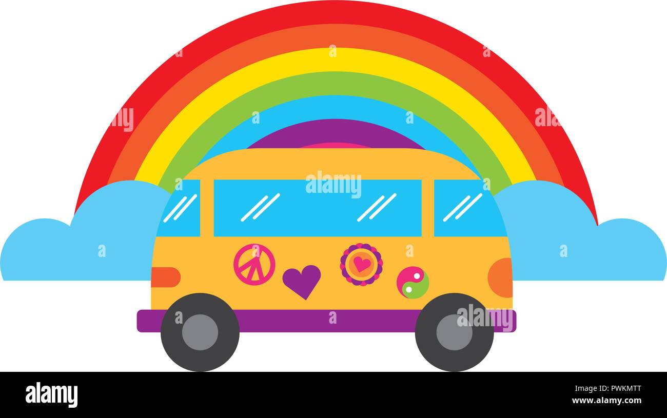 mini van rainbow retro hippie style vector illustration Stock Vector