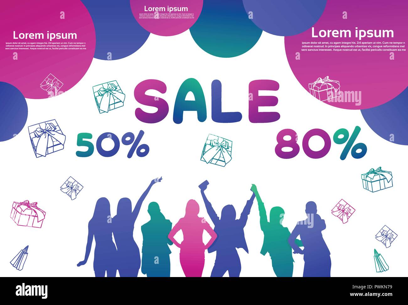 colourful people silhouette, group of diversity woman, season sale