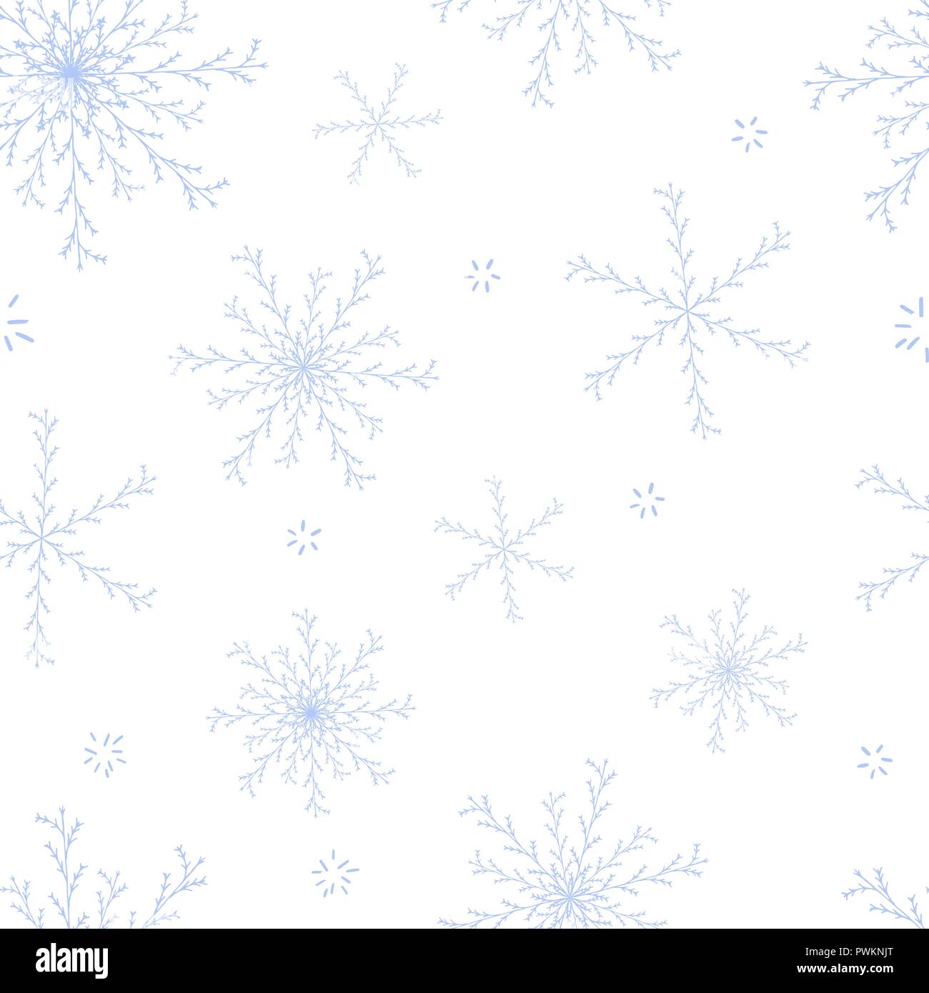 Beautiful seamless pattern with blue hand drawn snowflakes on white ...
