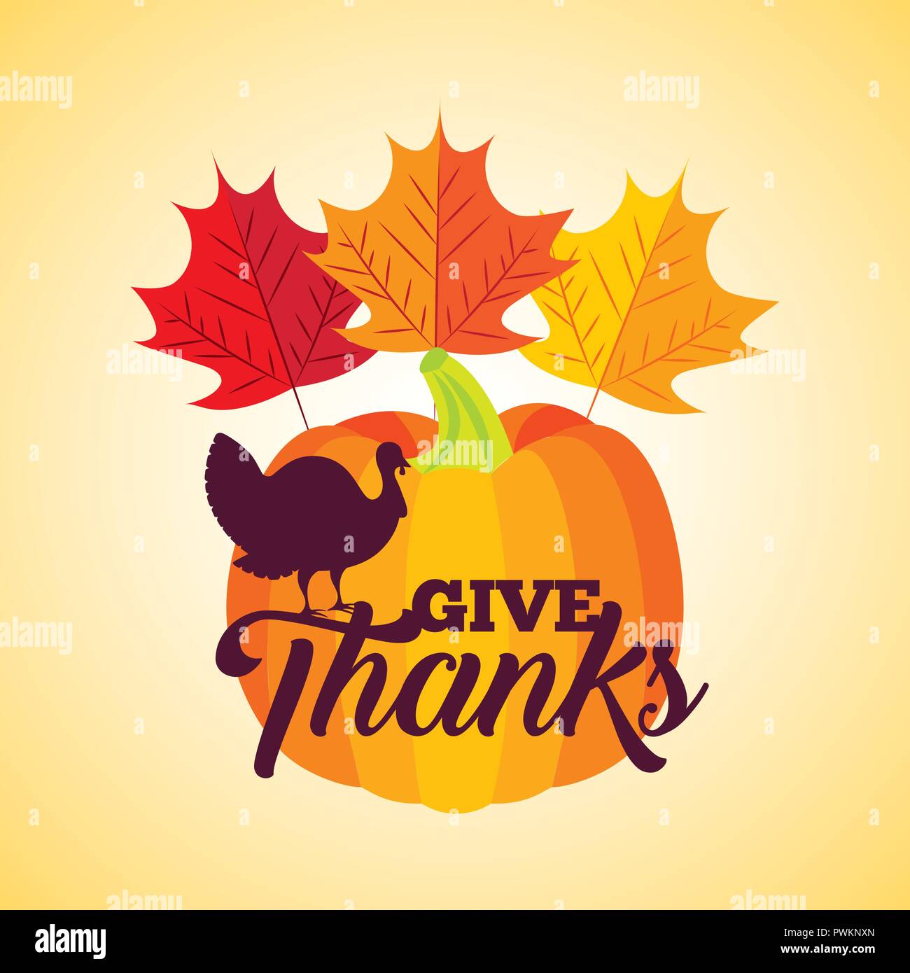 thanksgiving pumpkin turkey colors leaves vector illustration Stock ...