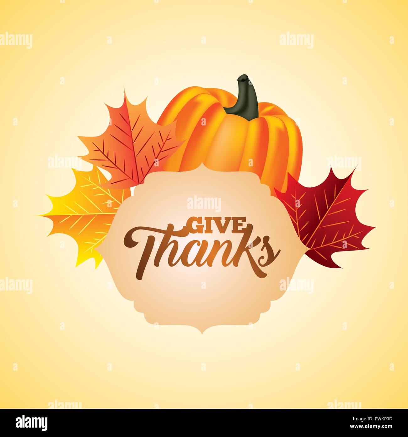 thanksgiving sticker pumpkin color leaves vector illustration Stock ...
