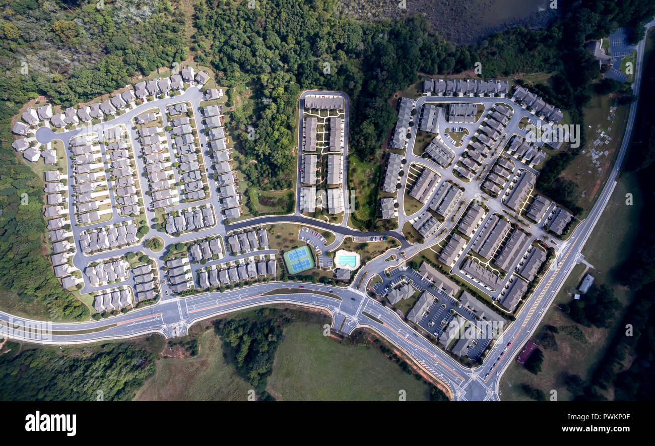 Aerial view of suburban condo in downtown alpharetta Stock