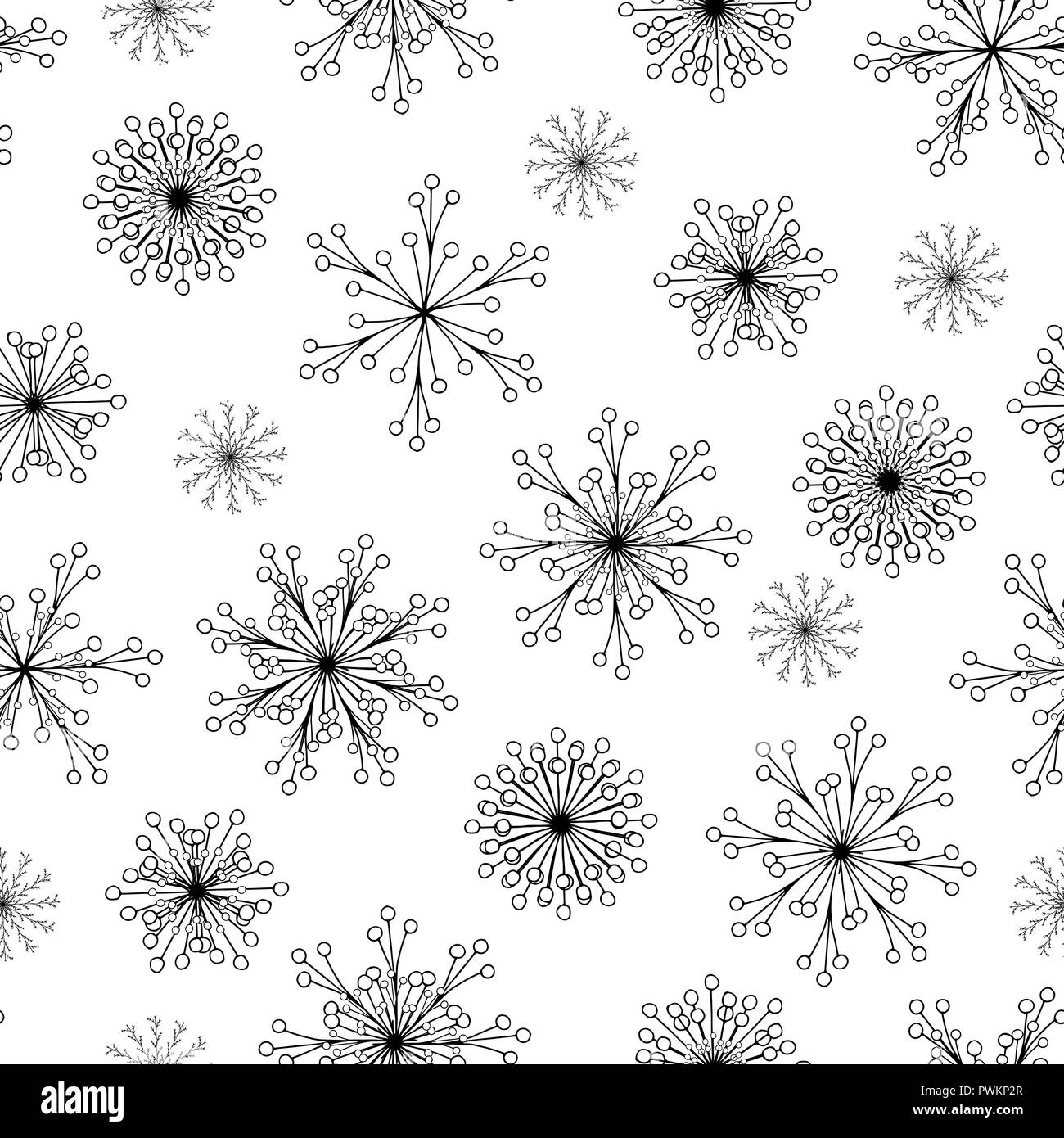 Beautiful vector seamless pattern with hand drawn doodle snowflakes on ...