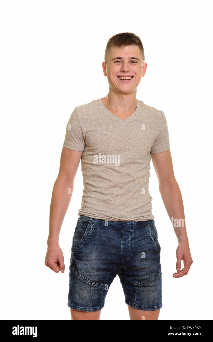 Portrait of young happy Caucasian man smiling Stock Photo