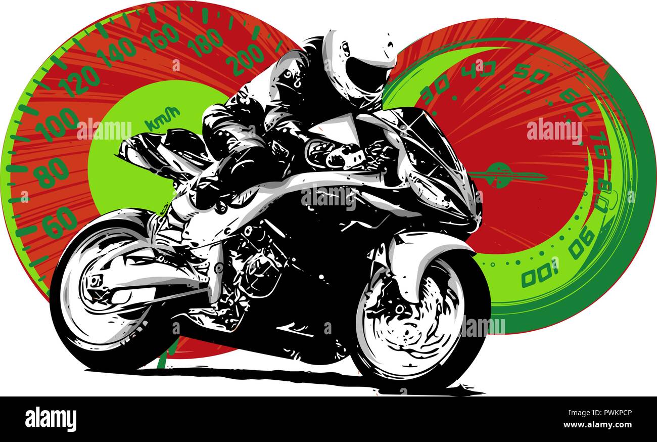 Motorbike rider, abstract vector silhouette. Road motorcycle racing Stock Vector