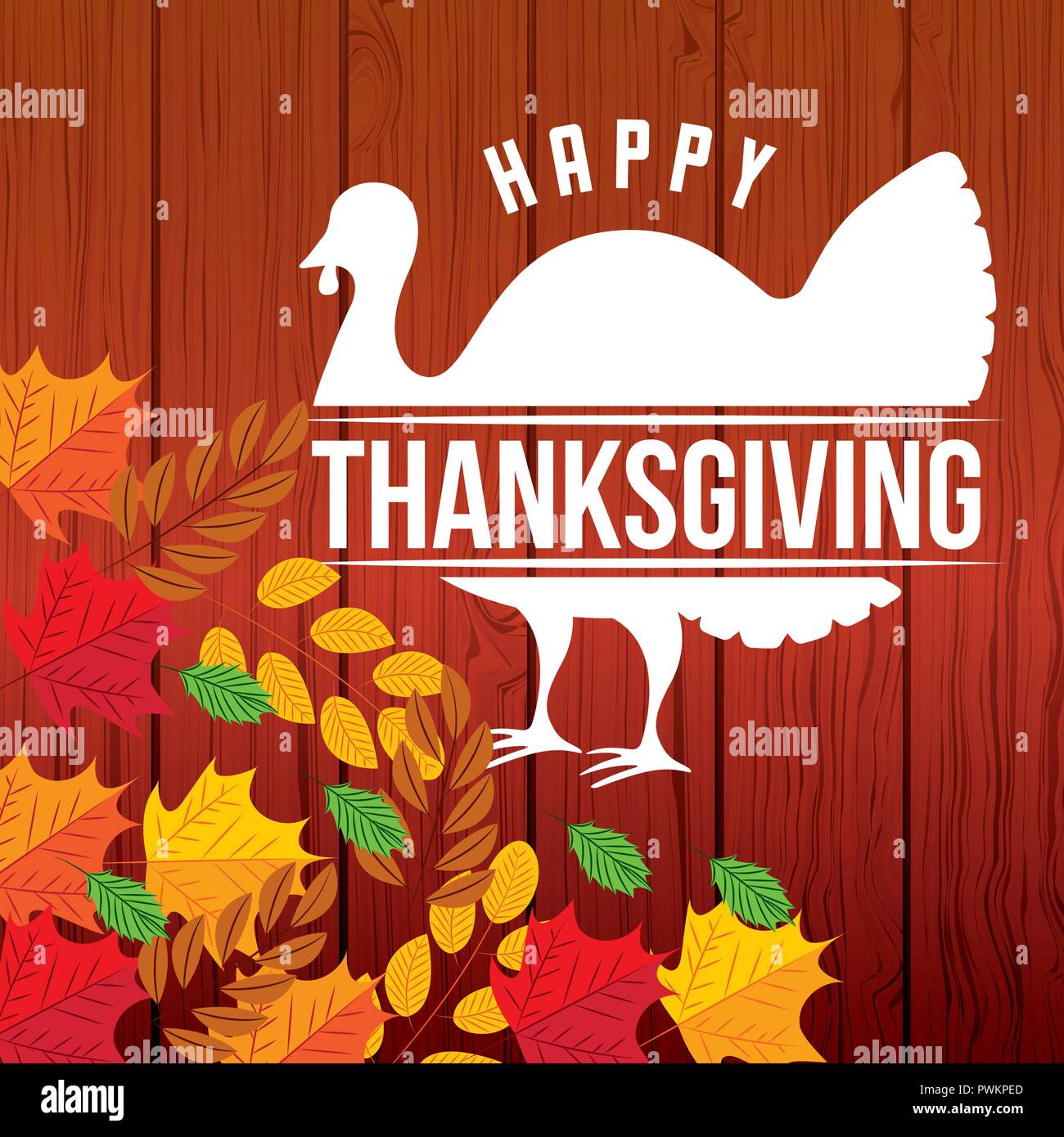 thanksgiving turkey happy day leaves wheats vector illustration Stock ...