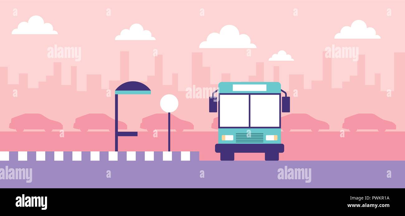 autobus stop city wait street color vector illustration Stock Vector