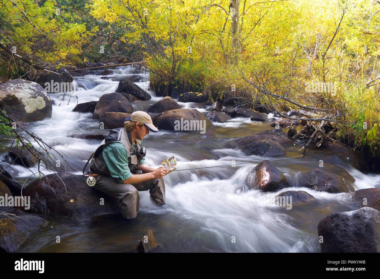 Freshwater fly fishing for trout and salmon. Stock Photo