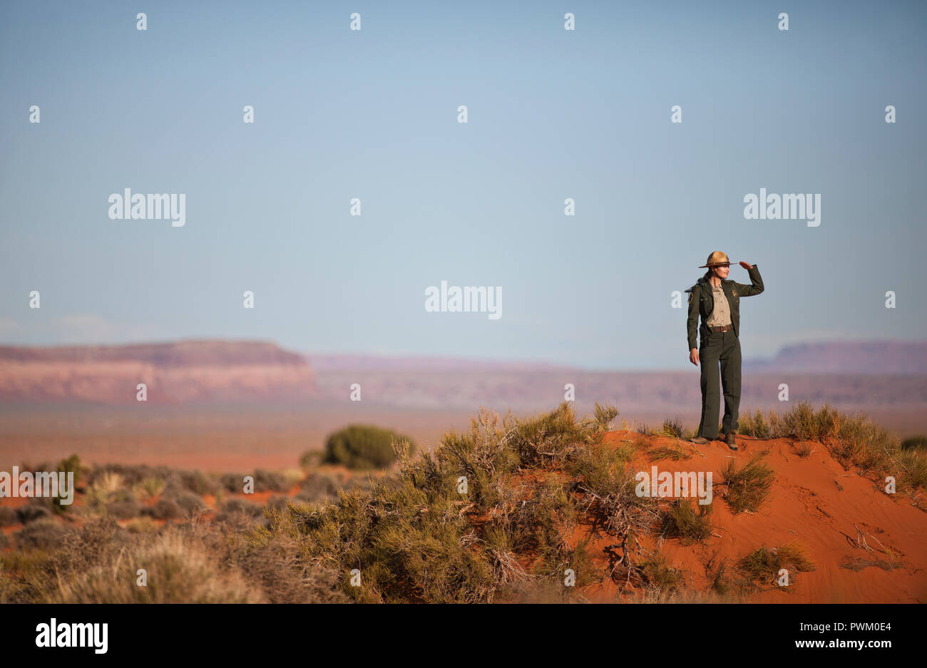 Park ranger observing a desert landscape Stock Photo - Alamy