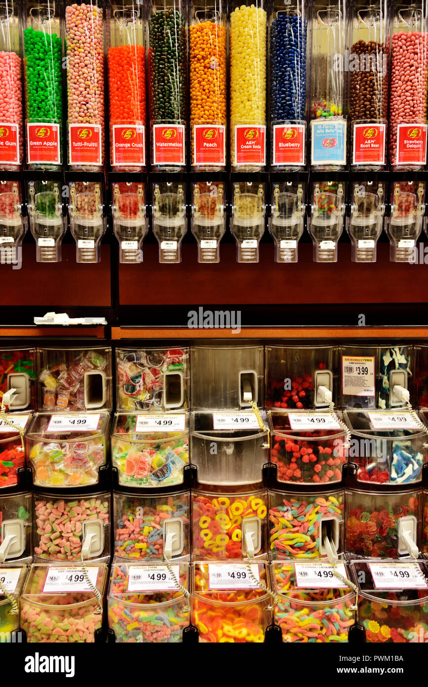 Self service selection of sweets in Wegmans supermarket, USA Stock Photo