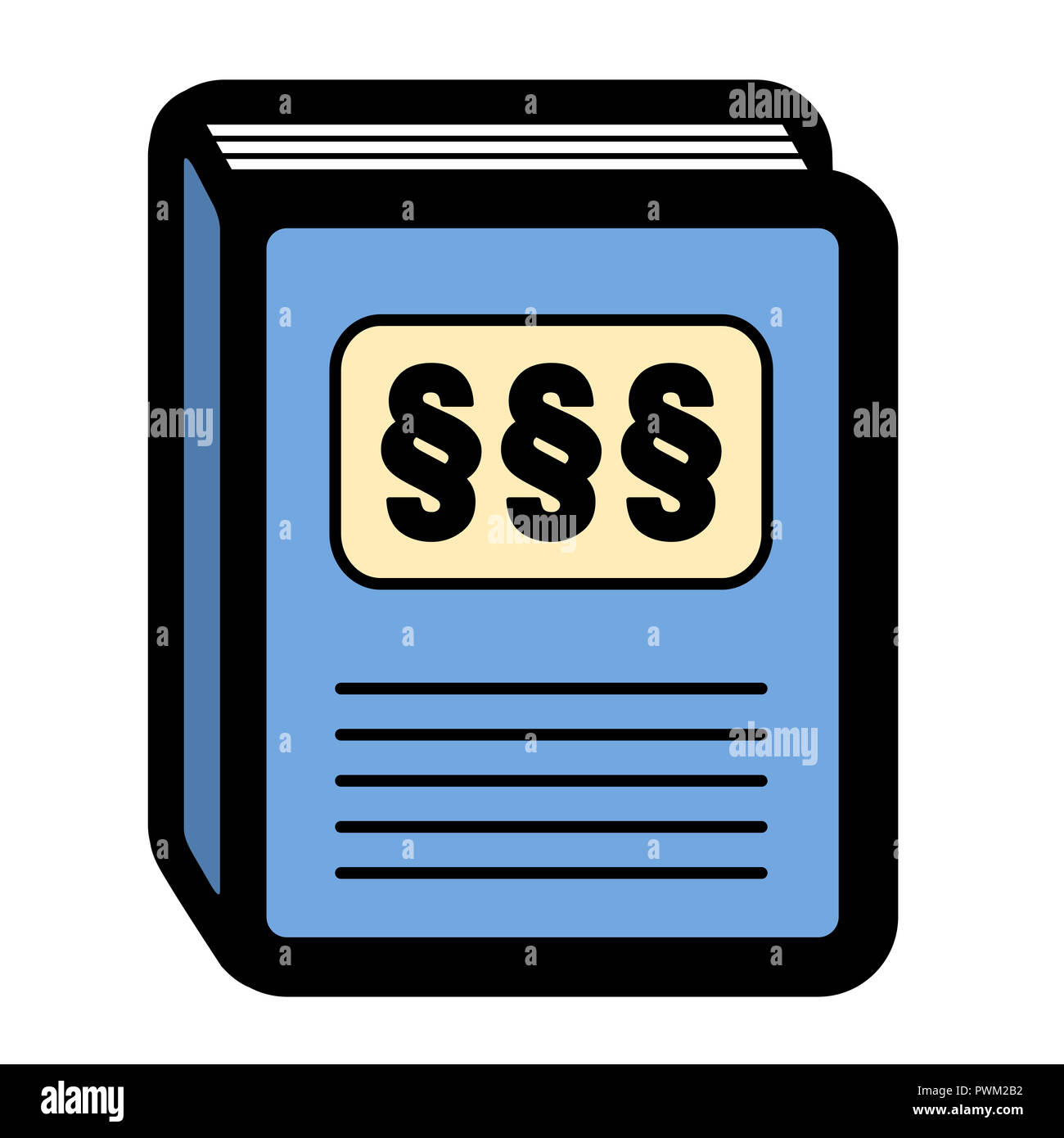 Legal code statute book icon. Pictogram with three paragraph signs on a blue cover - illustration on white background. Stock Photo