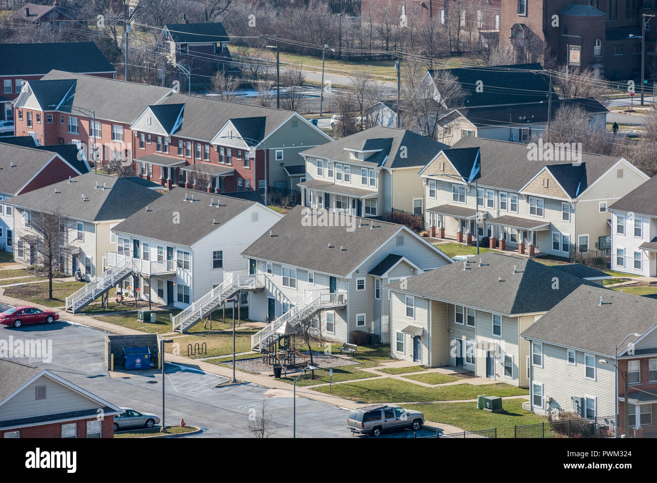 Aerial view of new housing in downtown Gary Stock Photo