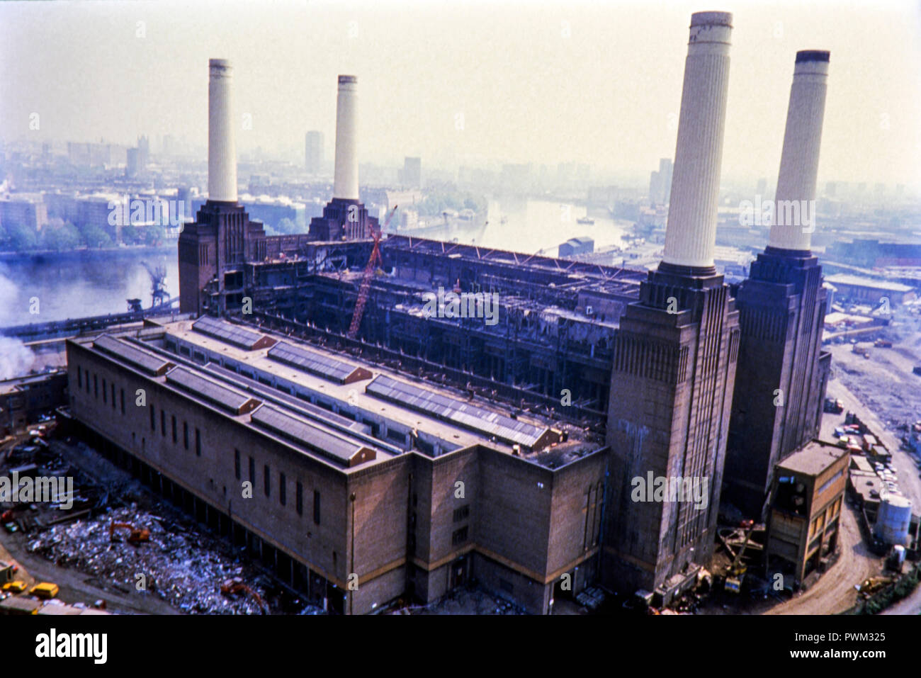 Battersea Power Station - Airial View taken in the late 1980s Stock Photo