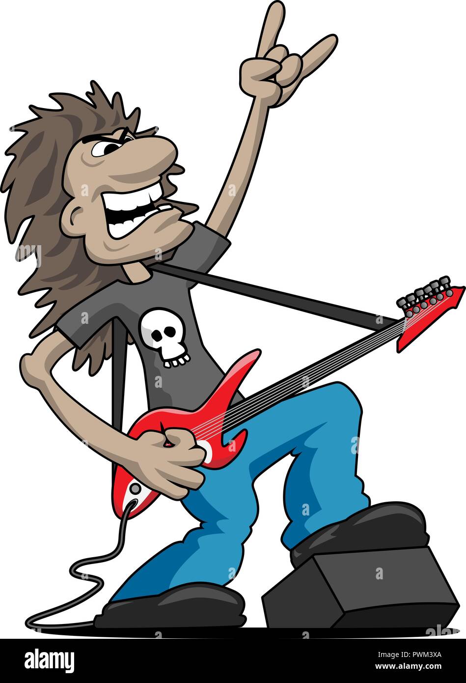 Heavy Metal Rock Guitarist Cartoon Vector Illustration Stock Vector
