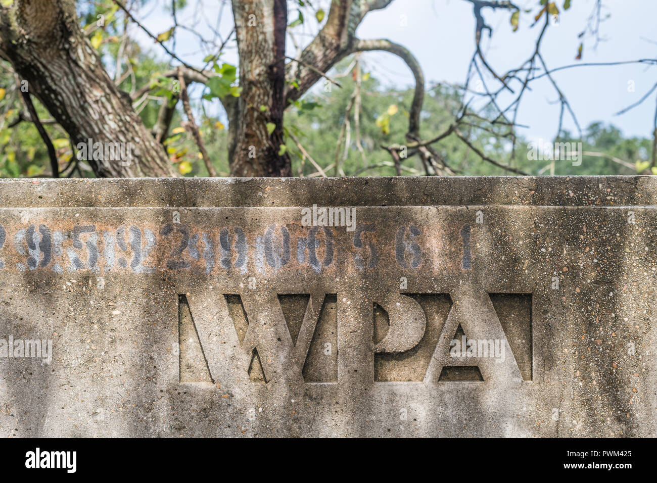 Works Progress Administration concrete bridge in City Park Stock Photo