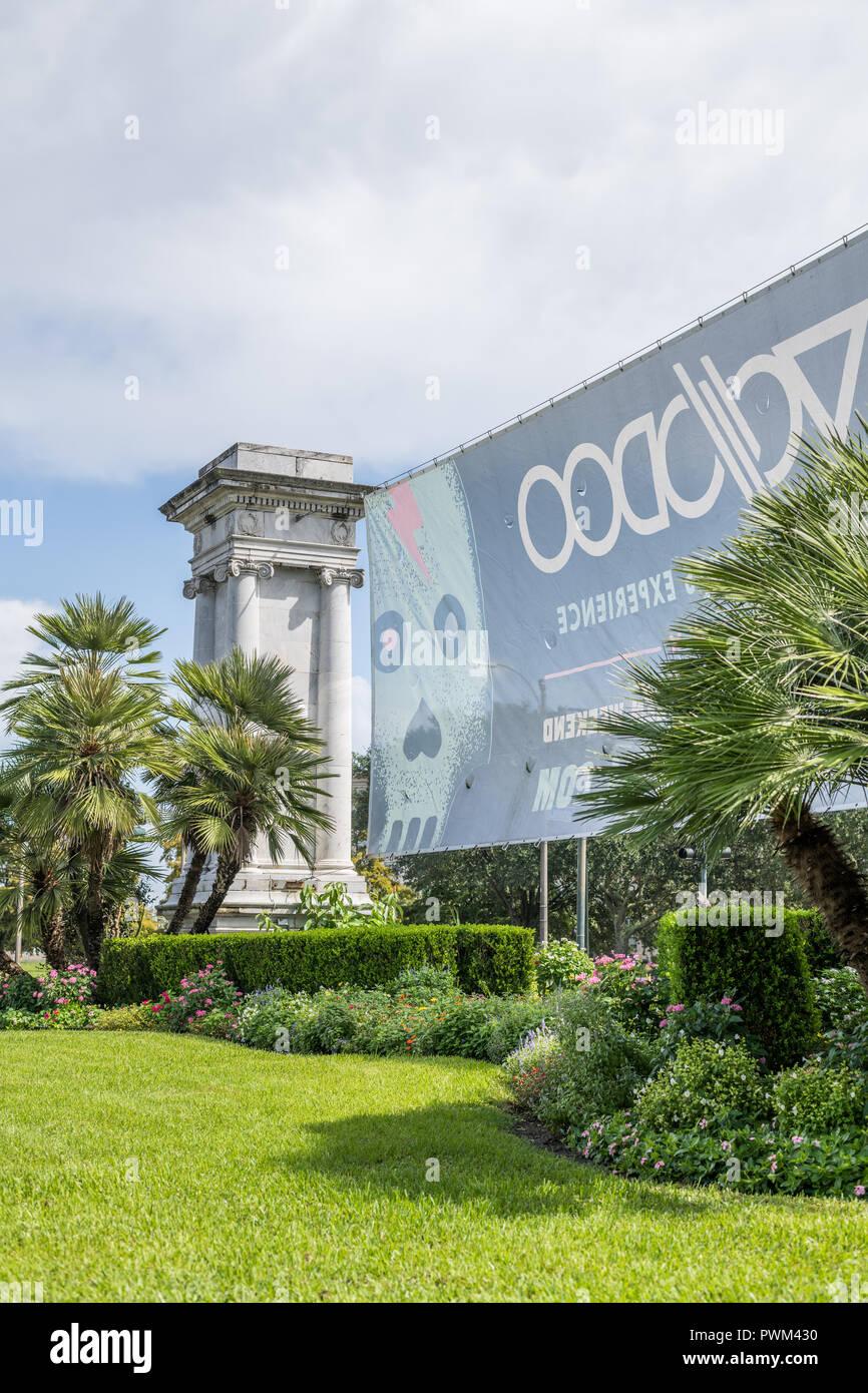 Monument and banner in City Park Stock Photo