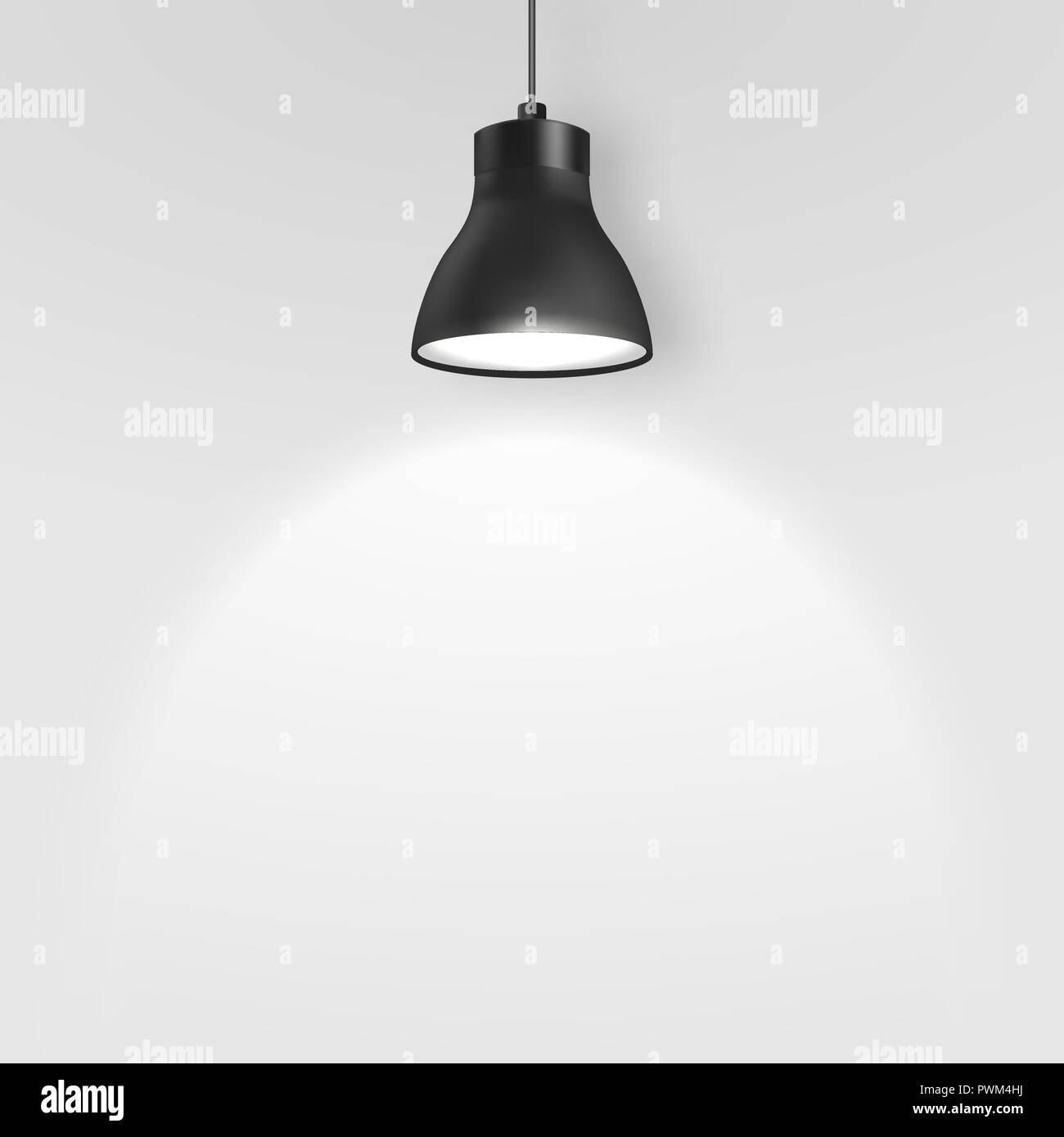 Gewoon Vuil opmerking Vector Realistic 3d Black Spotlight, Hang Ceiling Lamp or Chandelier on  Rope Illuminating the Wall Under