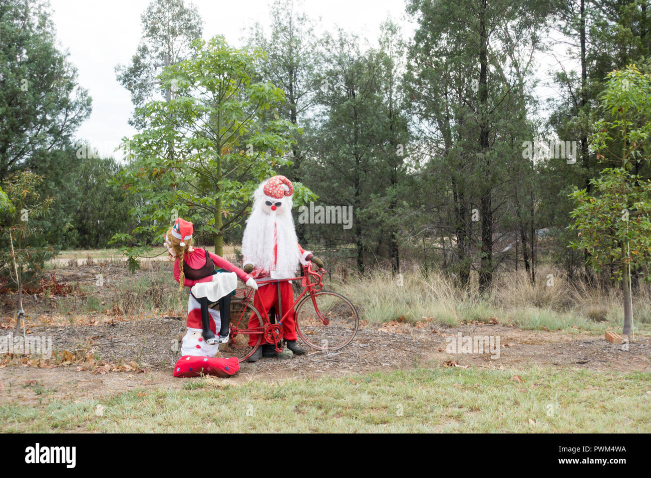 Santa Clause Christmas decoration at front of a rural property in NSW Australia. Stock Photo