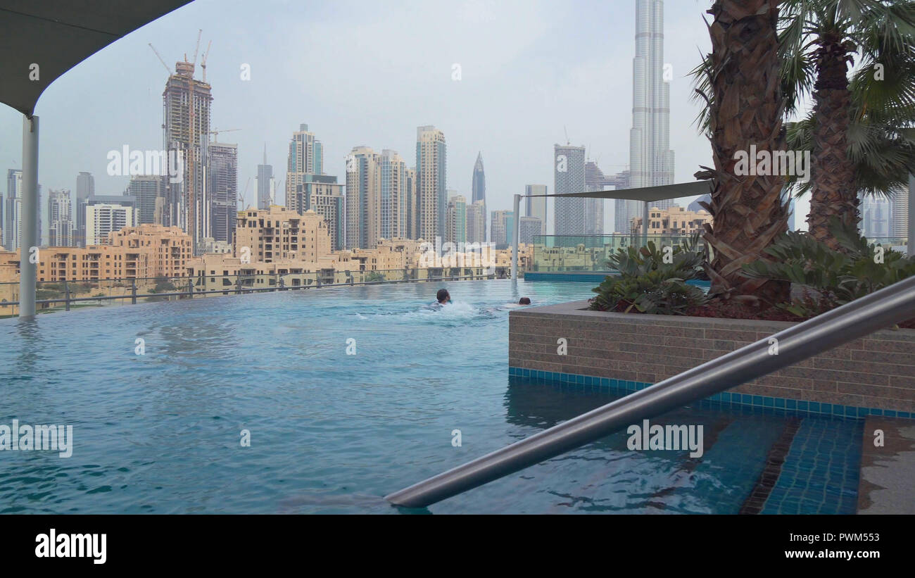 Outdoor pool with beautiful views of downtown Dubai in Damac Maison