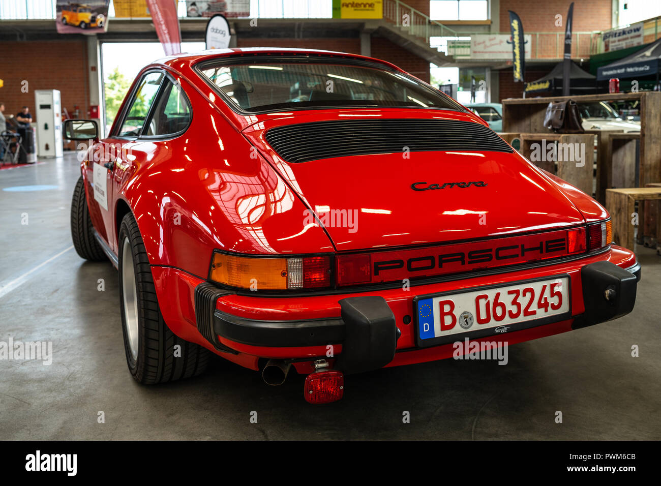 PAAREN IM GLIEN, GERMANY - MAY 19, 2018: Sports car Porsche 911 Coupe Carrera G-Modell 915, 1986. Rear view. Die Oldtimer Show 2018. Stock Photo
