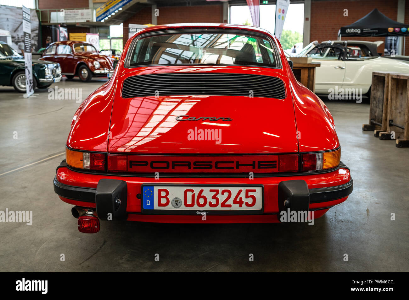 PAAREN IM GLIEN, GERMANY - MAY 19, 2018: Sports car Porsche 911 Coupe Carrera G-Modell 915, 1986. Rear view. Die Oldtimer Show 2018. Stock Photo