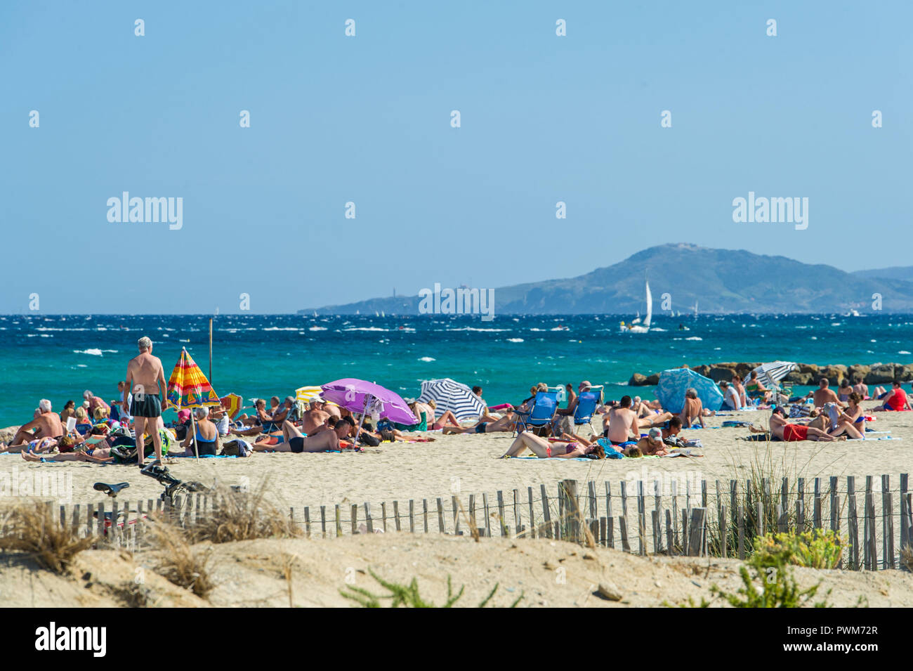 SaintCyprien (southern France) holidaymakers on the beach of Saint