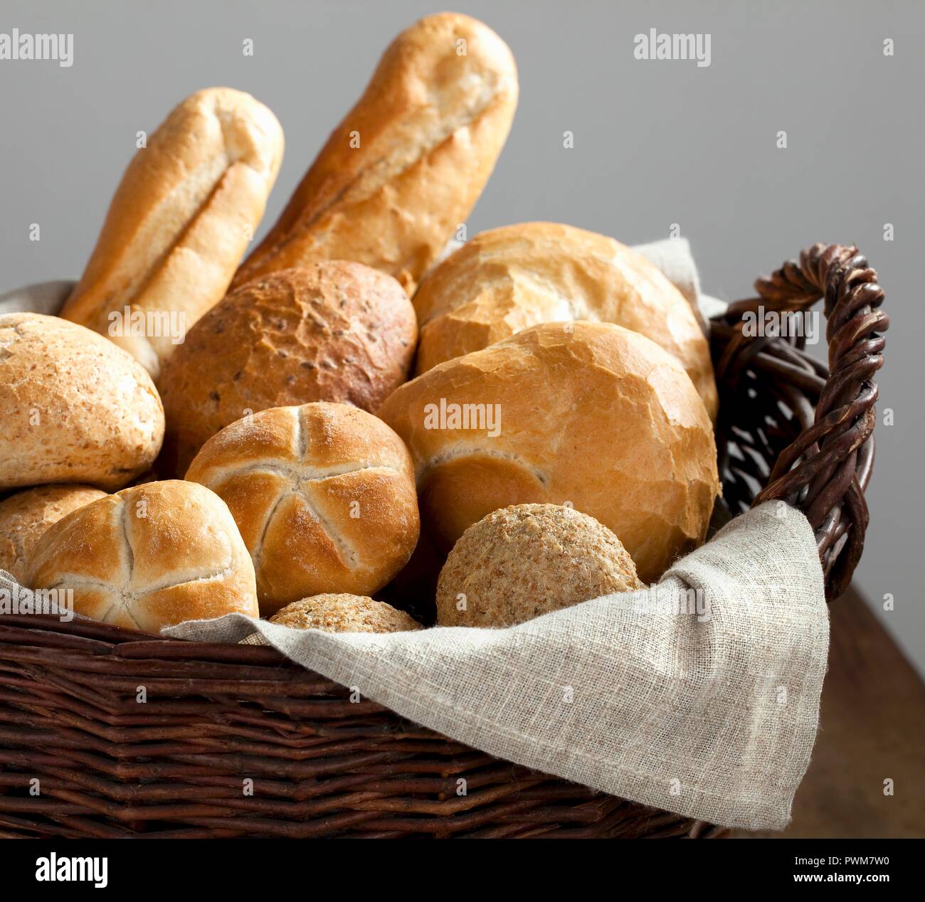 Assorted bread rolls in a bread basket Stock Photo - Alamy