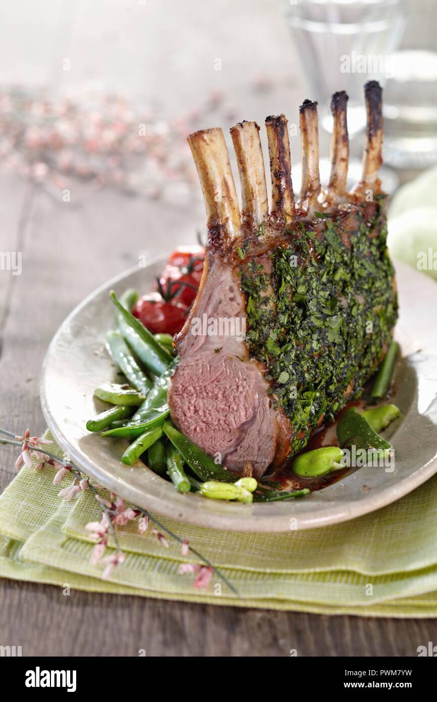 Rack of lamb with a herb crust for Easter Stock Photo Alamy