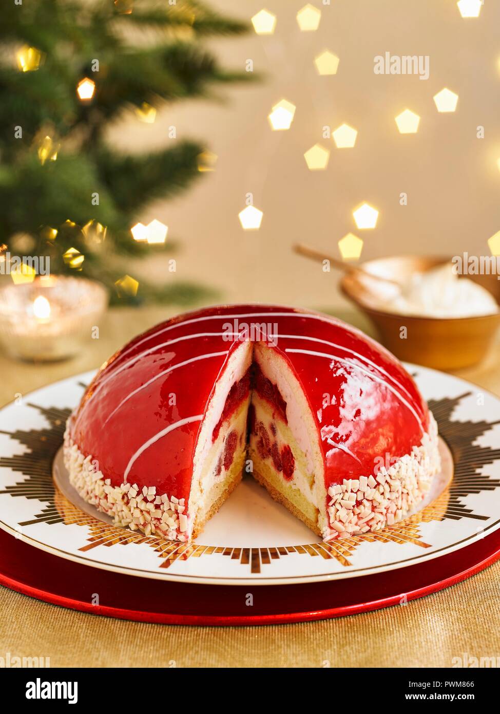 Raspberry Frozen Bombe Dessert Stock Photo Alamy