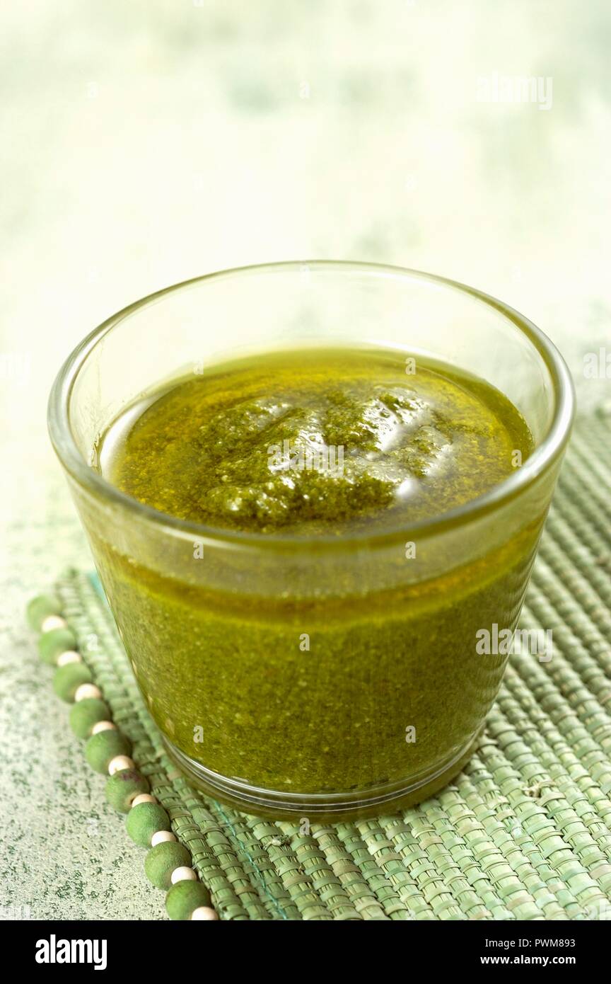 A jug of salsa verde Stock Photo