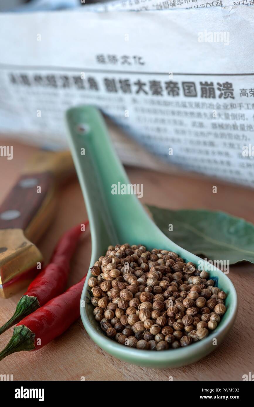 Chinese coriander seeds on a spoon Stock Photo Alamy