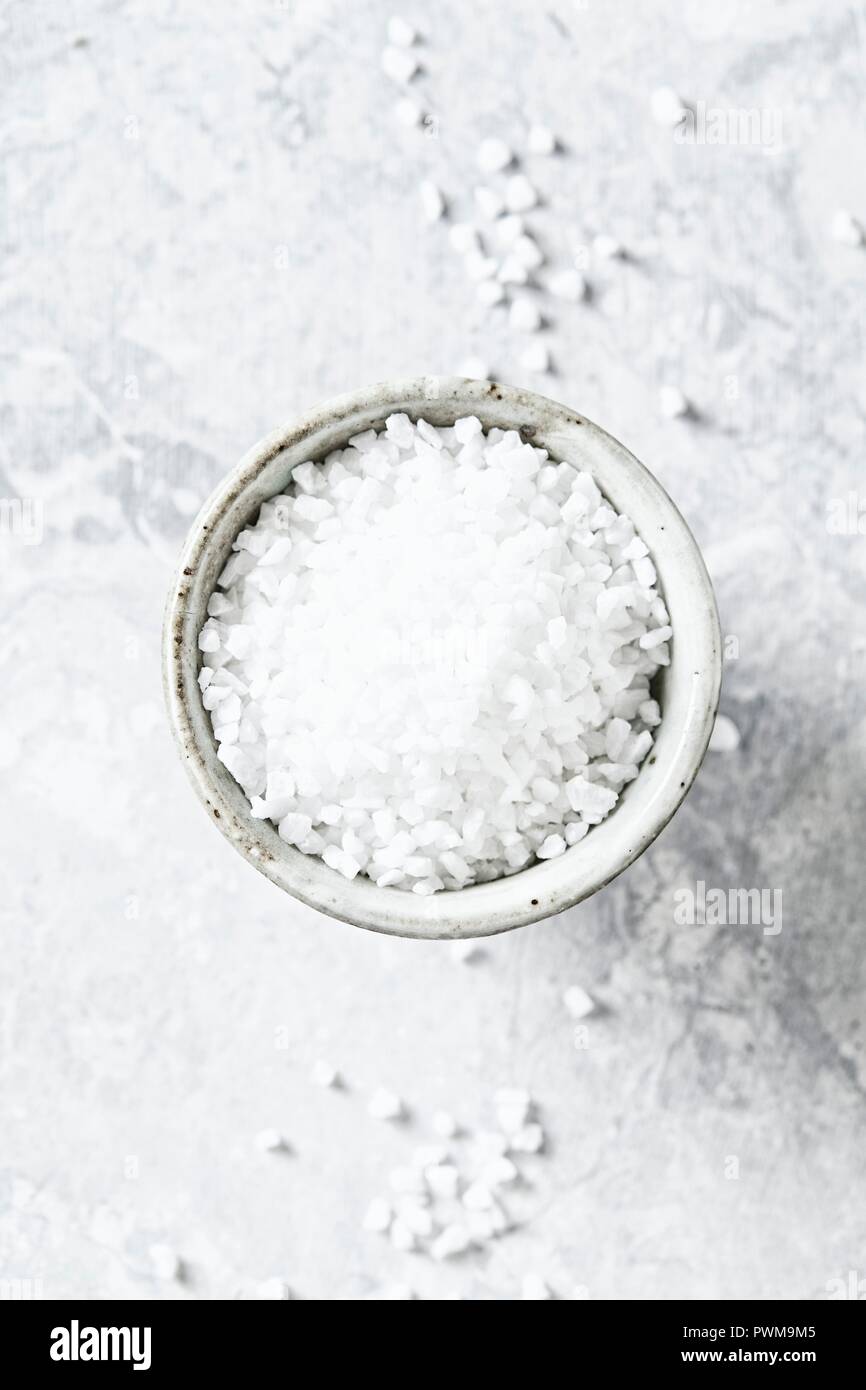 Rock salt in a ceramic bowl Stock Photo Alamy
