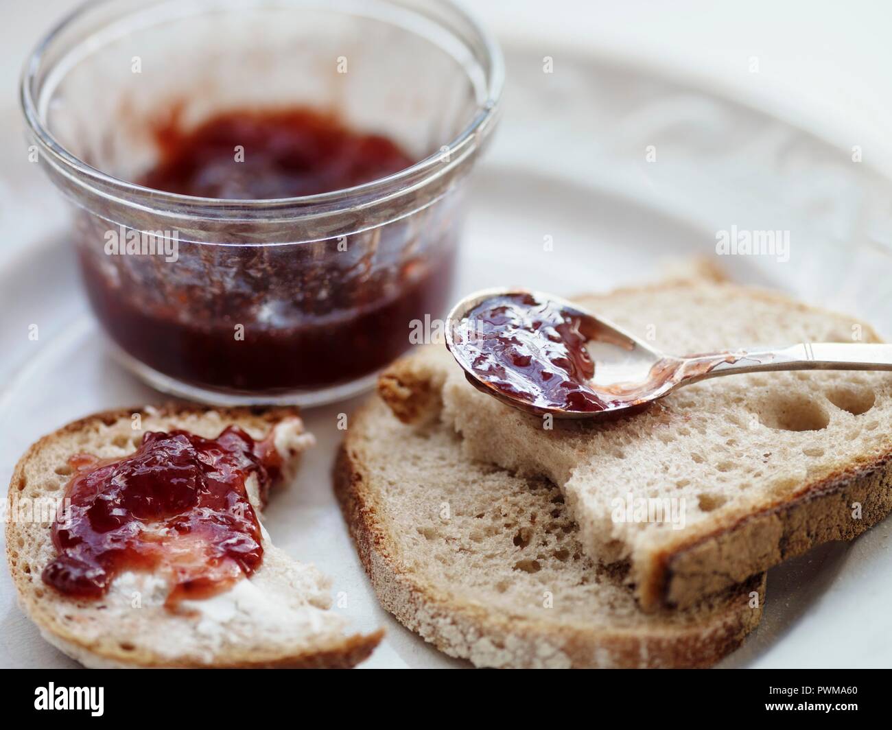 Bread with butter and jam Stock Photo Alamy