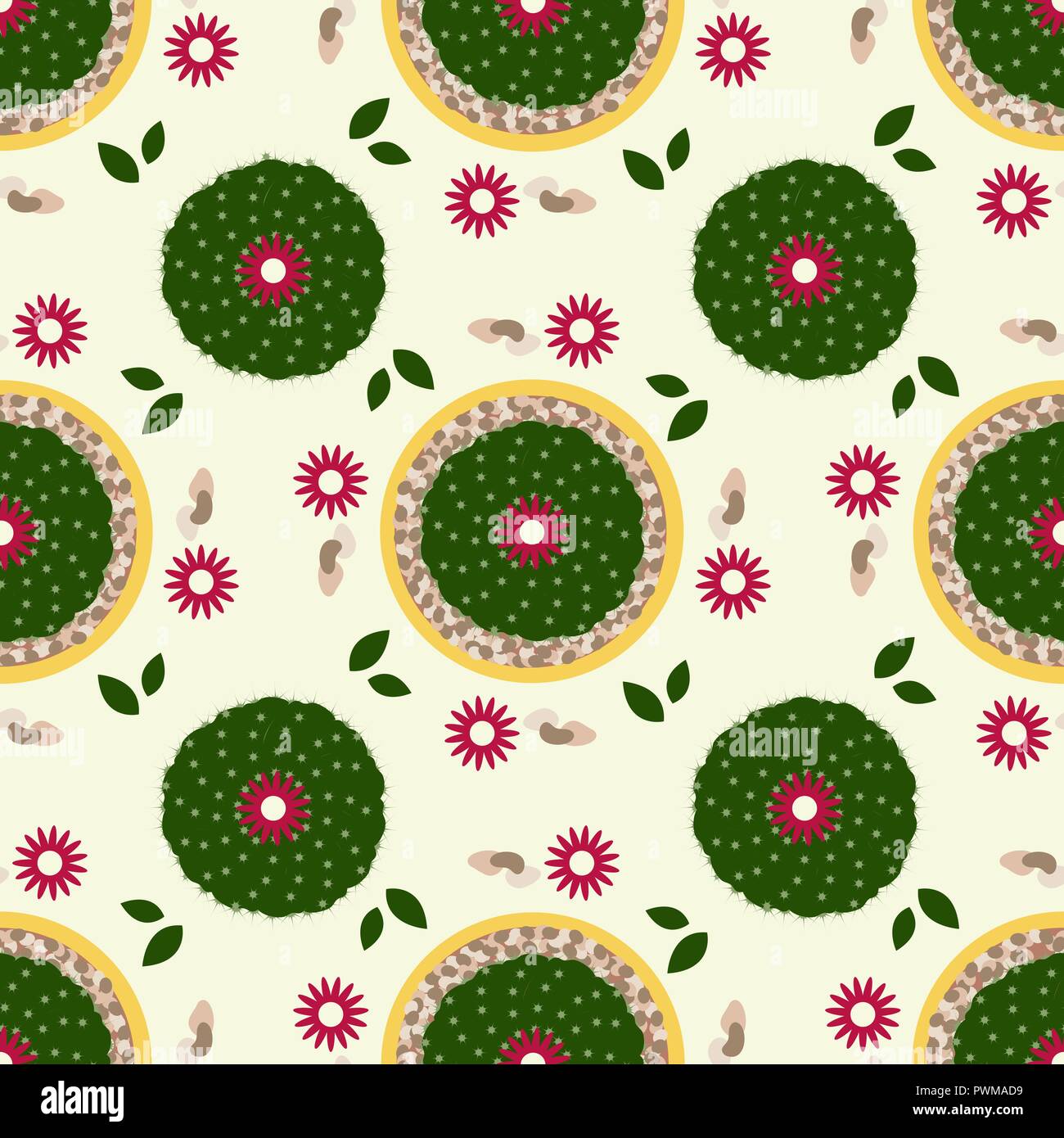 Seamless pattern with potted cactus. Vector illustration with home ...