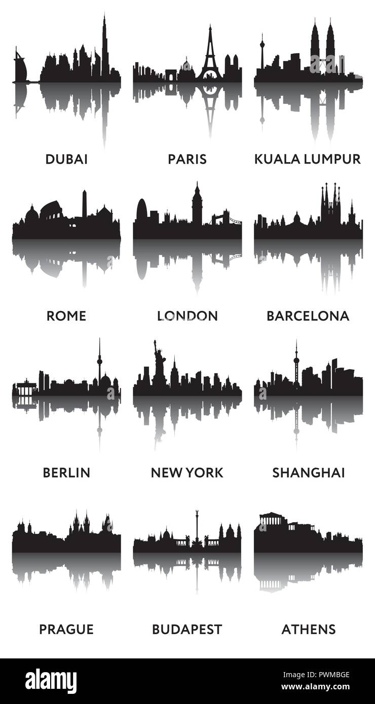 Silhouettes of city panoramas skyline vector illustration Stock Vector