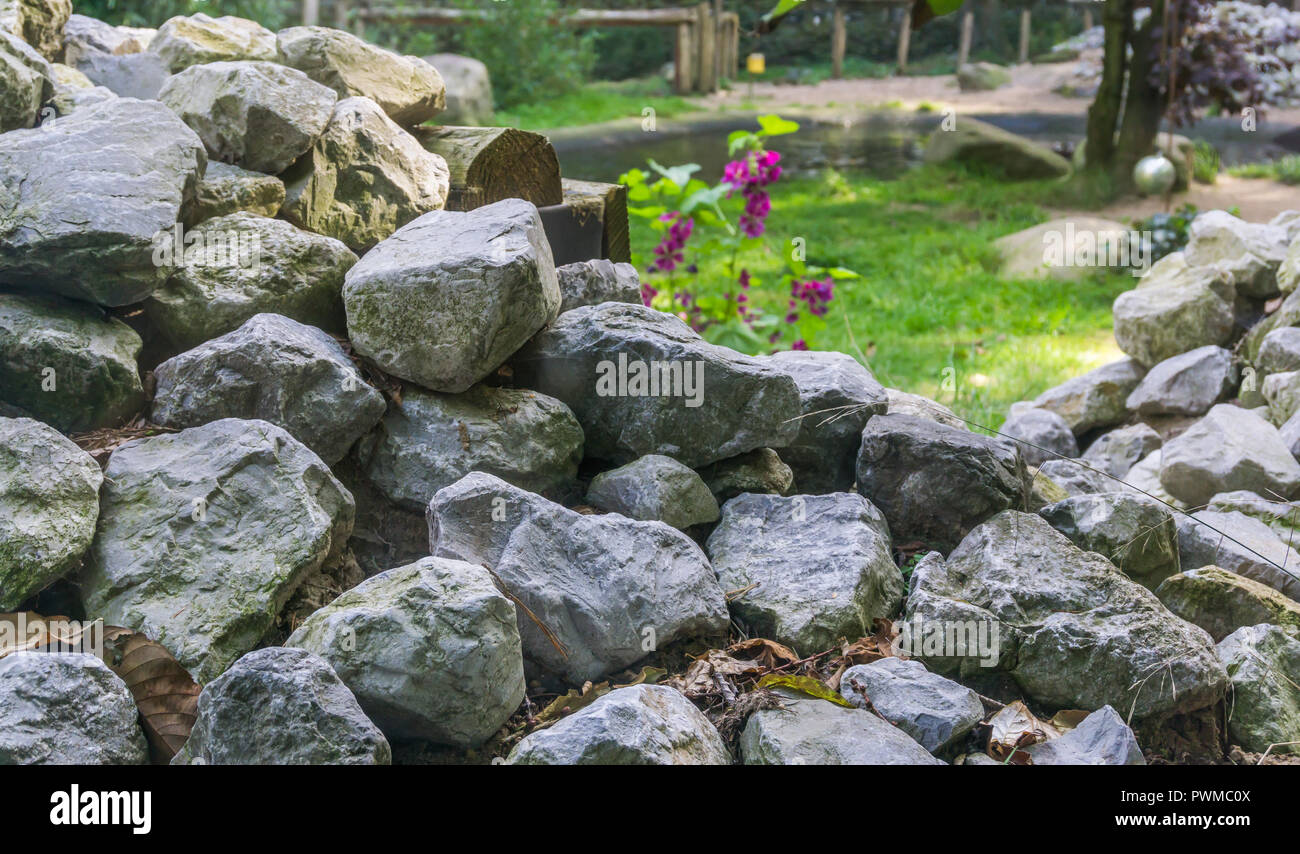 Lime Stone Rocks Stacked Pile In A Garden Beautiful Decorative