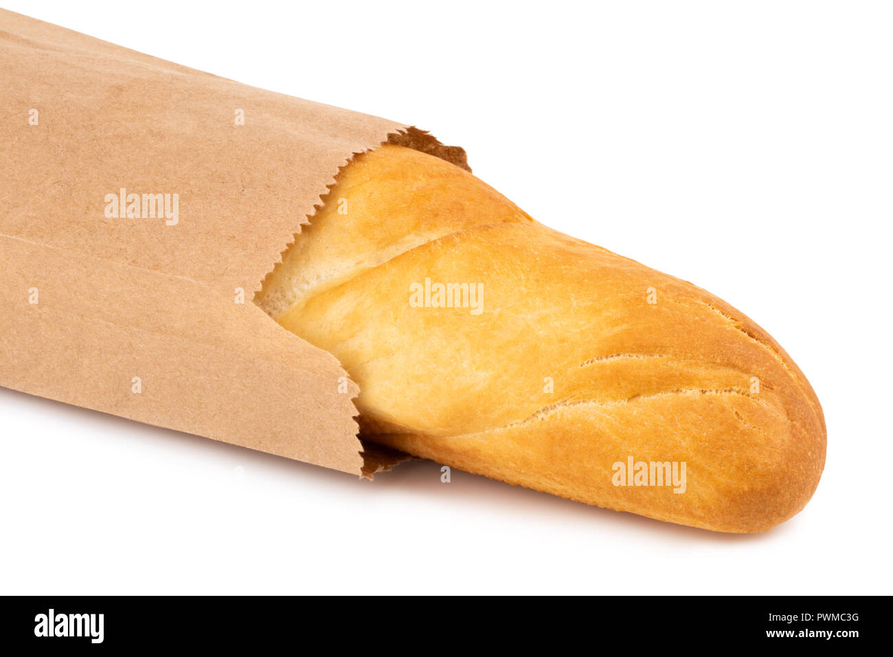 french baguette in the paper bag isolated on white Stock Photo - Alamy